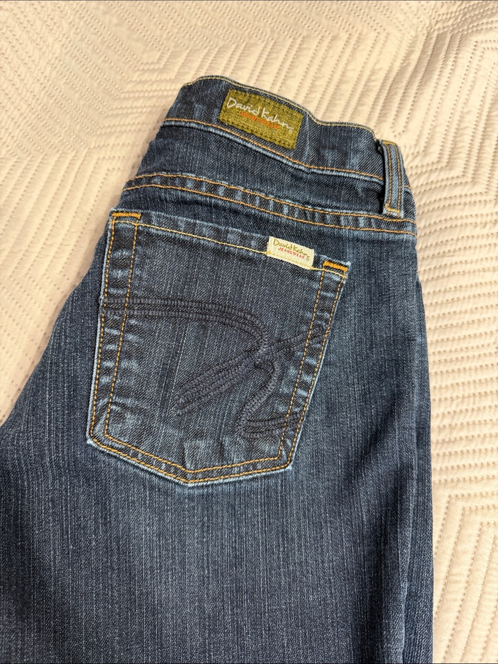 David Kahn Indigo Straight-Leg Jeans with Yellow Stitching 27